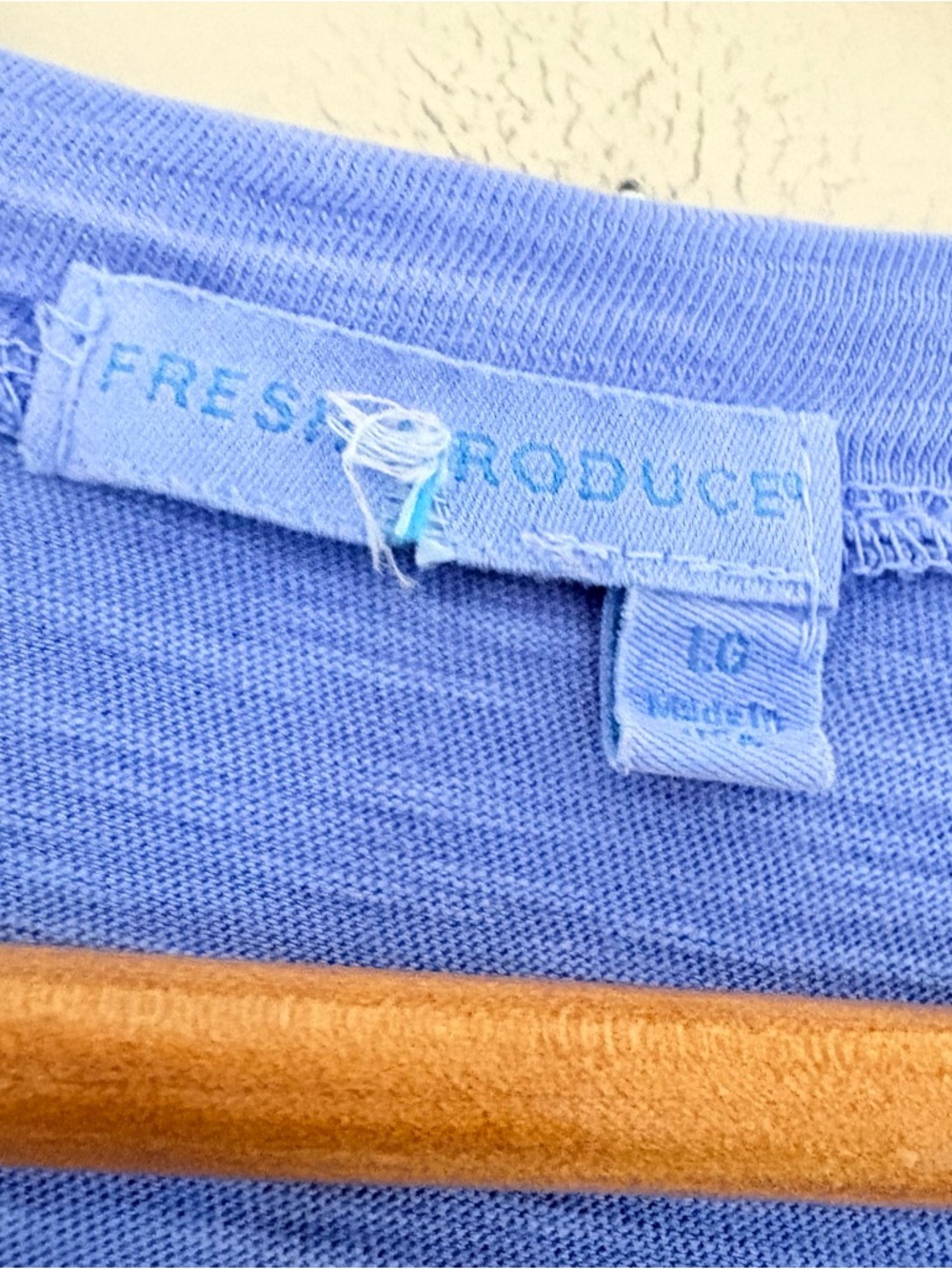 Fresh Produce Blue T-Shirt Dress Ruched Tie Side Midi Cotton Made in USA Sz L - Picture 7 of 13